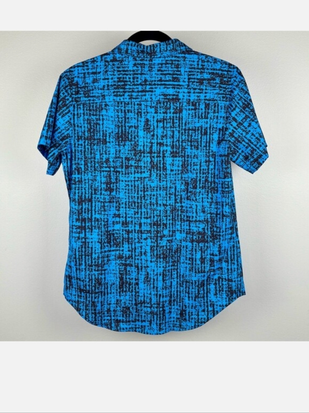 Wildfang Bright Blue Short Sleeve Button-Down Shirt with Black Grid Print - Picture 2 of 5